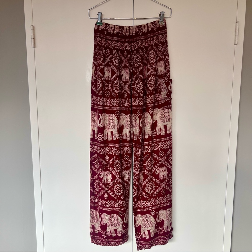 Red Elephant Print Cotton Pants